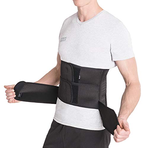 Faja de sujeción para la espalda; cinturón lumbar de soporte con fijación rígida; 6 refuerzos / 31cm de altura; para personas con gran circunferencia en la cintura Small Negro