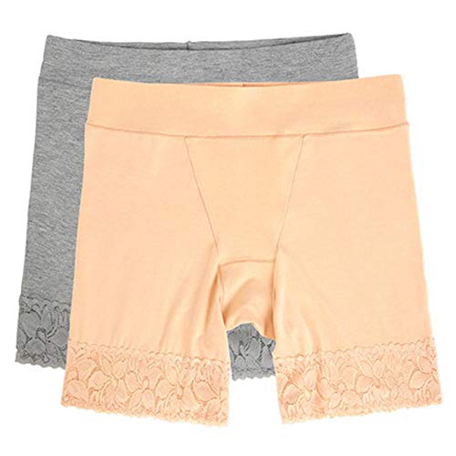 fajas para piernas,Shorts de algodón anti rozaduras para mujeres, Calzoncillos de pierna larga para damas, Calzoncillos tipo boxer suaves Ropa interior 2 paquetes @ One_for_each_of_gray_and_nude_L