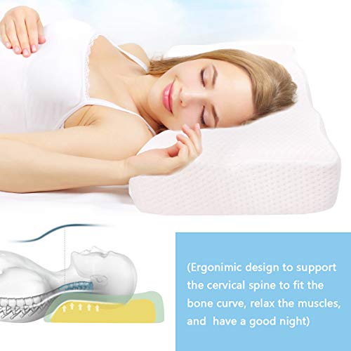 Famooklan Almohada Espuma de Memoria,Almohada ergonómica Que Cura el Dolor de Cuello, posición Correcta para Dormir Relaja el músculo Protege la Columna Vertebral, para una Noche Maravillosa.