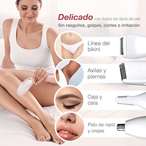 Fancii Afeitadora Mujer Eléctrica para Cara y Cuerpo - Recortadora de Precisión para Depilación de Vello Facial, Cejas, Bikini, Piernas y Nariz - 4 en 1 Depiladora con Estuche