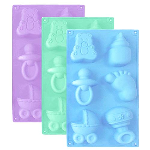 FANDE Molde de Silicona para Fondant, diseño de pies de bebé en 3D, Chocolate, Cubitos de Hielo, Galletas, Mantequilla, gelatinas, jabones artesanales, etc - Paquete con 3 moldes de 6 cavidades.