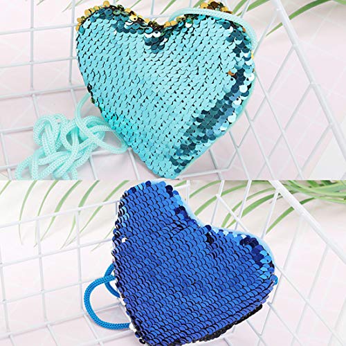 FANDE Monedero Forma de Corazon Bolso Lentejuelas Bolso Bandolera con Lentejuelas Monedero con Lentejuelas Mini Bolso Mensajero Monedero Regalos para Chicas 6 Piezas