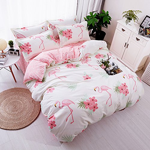 Fansu Flamenco Juego de Ropa de Cama de 4 Piezas Juego de Fundas de Edredón Incluye 1 Funda Nórdica y 1 Sábana encimera 2 Funda de Almohada (Cama 150/160-220x240cm,Flamenco - Rosa)