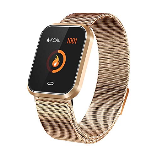 Febelle Reloj Inteligente Pulsera IP67 Impermeable Gimnasio Presión Arterial Oxígeno Ritmo Cardíaco Deportes Rastreador Compatible Android iOS Estilo de Acero Dorado