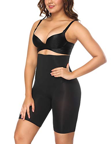 FeelinGirl Faja Patalón para Mujeres Braguita Reductora Modeladora Adelgazantes Shapewear de Cintura con Piernas Encaje Dobladillo Negro Cintura 78-84cm(L/Talla 40-42)