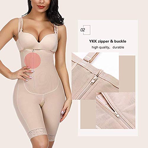 FeelinGirl Mujer Faja Reductora con Cinta Ajustable Corsé Bustier Ajustable Cremallera Shapewear Corset Waist Trainer Beige XXL/Talla 44-46