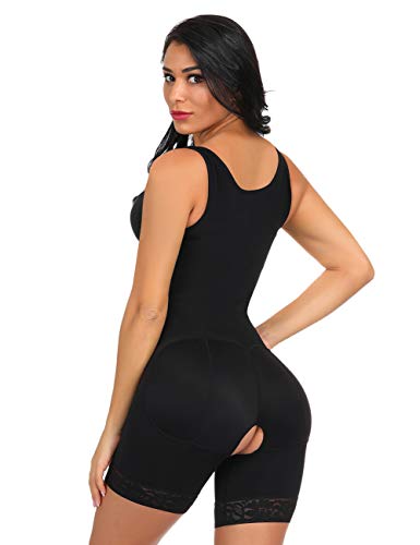 FeelinGirl Mujer Faja Reductora con Cinta Ajustable Corsé Bustier Ajustable Cremallera Shapewear Corset Waist Trainer Negro 3XL/Talla 46-48