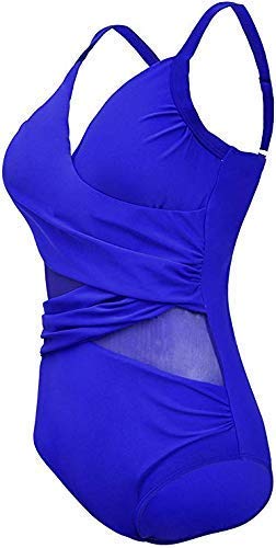 FeelinGirl Mujer Monokini con Uno/Dos Tirantes Traje de Baño de Una Pieza Talla Grande Dos Tirantes-Azul 3XL/Talla 50