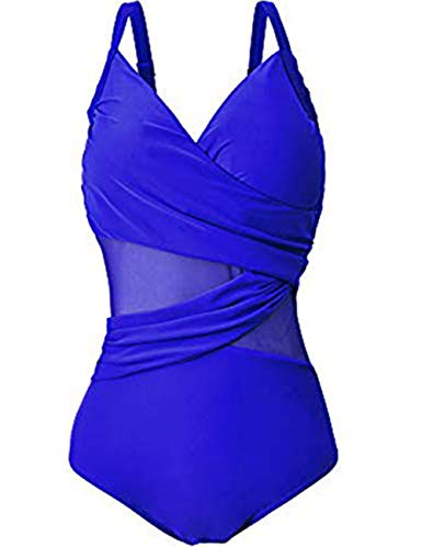 FeelinGirl Mujer Monokini con Uno/Dos Tirantes Traje de Baño de Una Pieza Talla Grande Dos Tirantes-Azul 3XL/Talla 50