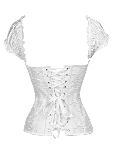 FeelinGirl Vintage Brocado Encaje con Cremallera y Cinta Ajustable Corsé para Mujer Blanco-47 L/ES 38