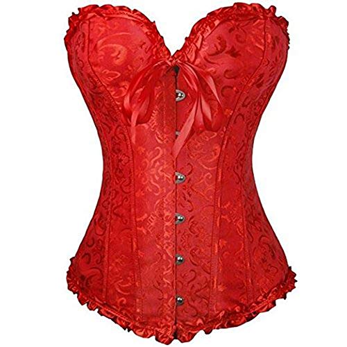 FeelinGirl Vintage Brocado Encaje con Cremallera y Cinta Ajustable Corsé para Mujer Rojo XL/ES 40