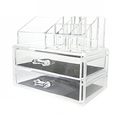 Feibrand Organizador Maquillaje Caja Cosméticos Transparente 2 Cajones