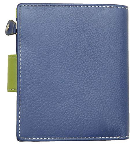 Felda - Cartera de Cuero auténtico con protección RFID - para Mujer - con Caja Regalo - Pequeña - Azul Marino/Multicolor