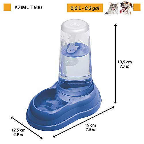 Ferplast Dispensador de Comida o Agua para Perros y Gatos AZIMUT 600, croquetas, Comida Seca o Agua, 0,6 L, Plástico, Depósito Transparente, Base Antideslizante, 12,5 x 19 x h 19,5 cm Azul Marino