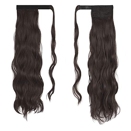 FESHFEN Coleta Postiza Rizada Pelo Natural, 60 cm Largo Ondulado Wavy Ponytail Extension Cola de Caballo Extensiones Clip Postizos de Pelo Rizado para Mujeres Chica