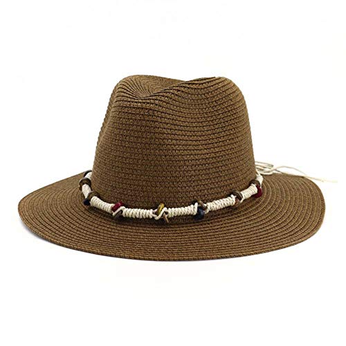 FHHYY sombreo Verano Hombres y Mujeres Jazz Paja Sombrero Verano Lino Gorro con Cuentas látigo Europeo Marea Sombrero Exterior Casual Sombrero Playa Sombrero,Brown