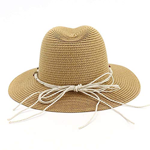 FHHYY sombreo Verano Hombres y Mujeres Jazz Paja Sombrero Verano Lino Gorro con Cuentas látigo Europeo Marea Sombrero Exterior Casual Sombrero Playa Sombrero,Kakifarbig