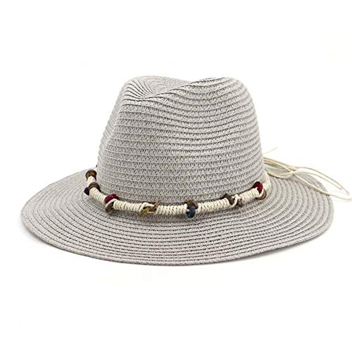 FHHYY sombreo Verano Hombres y Mujeres Jazz Paja Sombrero Verano Lino Gorro con Cuentas látigo Europeo Marea Sombrero Exterior Casual Sombrero Playa Sombrero,Grau