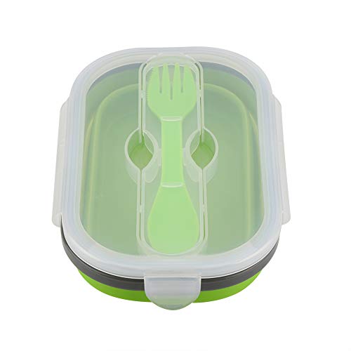 Fiambrera de Silicona para Comida de Picnic Fruta con Tenedor Telescópico Plegable Contenedor Estirable