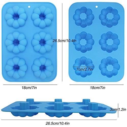 FineGood 3 moldes de silicona para hacer donuts, 6 cavidades de calabaza, donuta, bandejas para hacer donas, bandeja para galletas, color azul, naranja, rosa