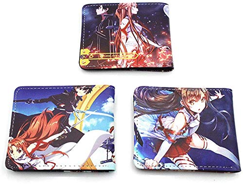 Fingertoys Anime Japonés Espada Arte Online Corto Cartera, Bonito Cartera Cuero PU Monedero Cartera Porta Tarjetas Mejor Regalo para Niños Niños Adolescentes y Anime Abanicos - Estilo 01