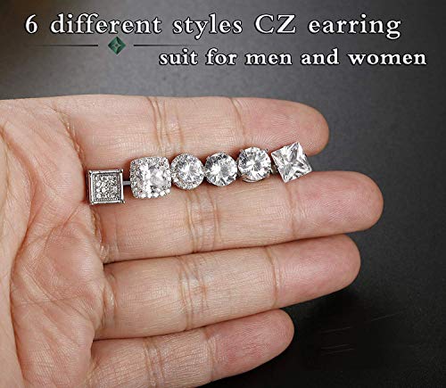 Finrezio 6 Pares Acero Inoxidable Circonia Cúbica Arete Para Mujeres Hombres CZ Conjunto de Pendientes Halo Redondo Plaza