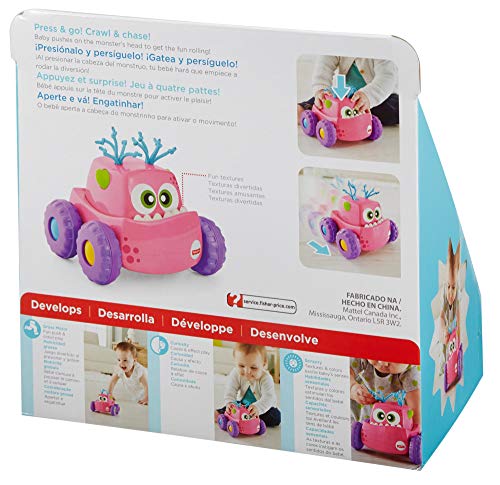 Fisher-Price Coche Monstruito rosa, juguete gateo, bebé +9 meses (Mattel DRG14)