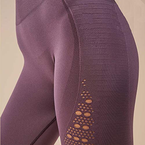 FITTOO Leggings Sin Costuras Corte de Malla Mujer Pantalon Deportivo Alta Cintura Yoga Elásticos Fitness Seamless #1 Morado Small