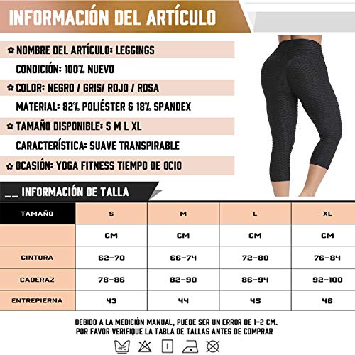 FITTOO Mallas 3/4 Leggings Capris Mujer Pantalones Yoga Alta Cintura Elásticos Super Suave #1 Negro L