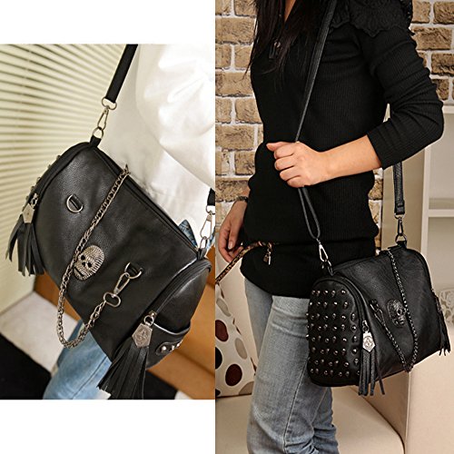 FiveloveTwo Punk Cráneo Mujer Cuero de PU Bolsos de Mano Diario Vida y Vacaciones Bolsos Bandolera Mochila Totes Para Shoppers y Bolsos de Hombro Carteras de mano y Clutches Negro