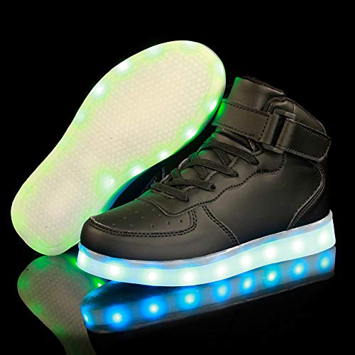 FLARUT Niños Zapatillas Led Luminioso con 7 Colores Unisex Hip Tops Sneakers Zapatos con Luces（Negro,35