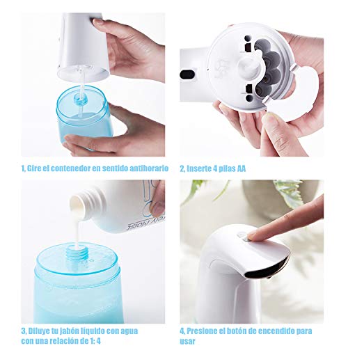 Flauno Dispensador de Jabón Automático en Espuma sin Contacto con Sensor de Movimiento Infrarrojo, Impermeable IPX4, Ideal para Baño y Cocina (300ml)