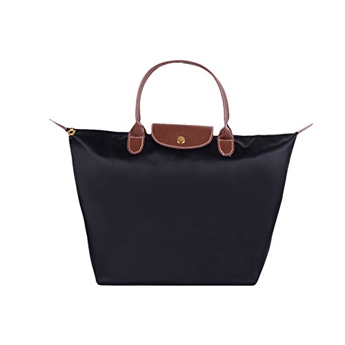 Fletion - Bolso de nailon impermeable para mujer, bolso de hombro, plegable, bolsa de viaje Negro M:44 cm*30 cm*18 cm