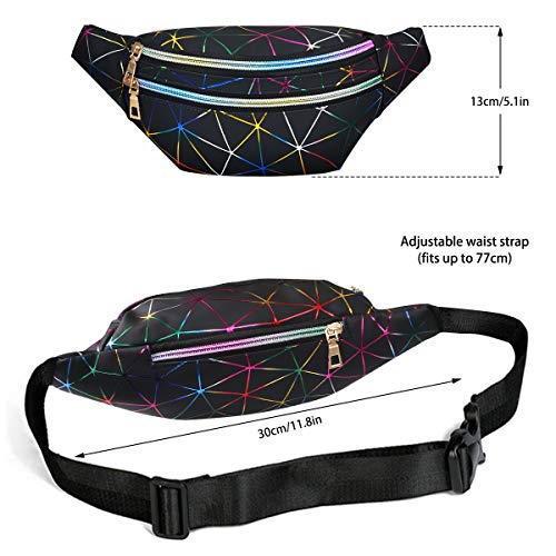 flintronic Riñonera Reflectante Holográfica, Bolsa de Cinturón Moda Cuero de PU, Bolsa de Múltiples Bolsillos a Prueba de Agua, para Mujeres Hombres Adecuados para Turismo Deportivo - Negro