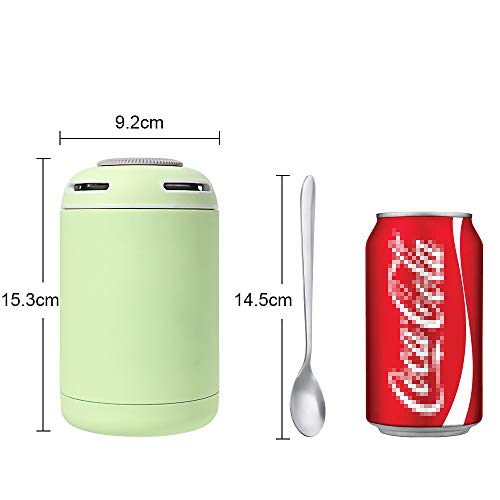 flintronic Termo para Comida, 460 ml Termo para Alimentos, Botella Aislada de Acero Inoxidable, para Adultos Niños y Bebés, con 1 Cepillo 1 Cuchara 1 Taza de Soporte - Verde Claro