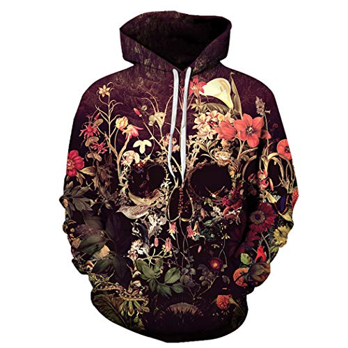 Flower Skull Artist Unisex Hoodie 3D Print Sudaderas Pullover Harajuku Mens Hoody Casual Streetwear Abrigo Masculino LMS1056 3XL