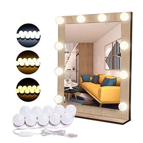 Flybiz Luces de Espejo con Usb Cable, Tocador LED Kit de Espejo con 10 Bombillas regulables, 3 Modos Ajustable de Color y 10 De Brillo de Luz, Para Diy Maquillaje Espejos Vestidor Baño Luz