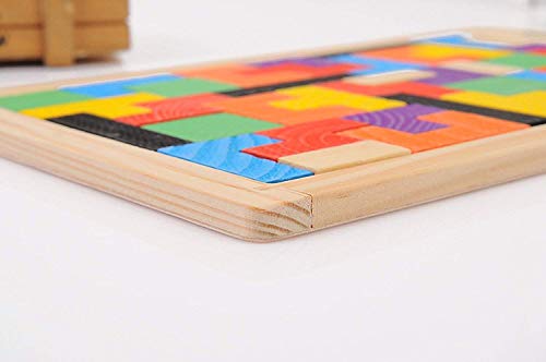 Flybiz Puzzle de Madera Tetris，Tangram Rompecabezas Juego Juguetes educativos (40 Piezas)，Jigsaw Puzzle Tetris del Juguete, Tetris del Niño del Juguete De Niños Montessori Rompecabezas De Madera