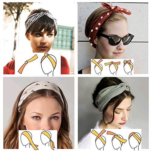 FOGAWA 8Pcs Diadema Nudo Mujer Lunares Rayas Diadema de Alambre Venda de Pelo Diademas Mujer Chicas Niñas Turbantes para Mujer Algodón 8 Colores y Formas Diadema de Lazo para Yoga Playa Gimnasio