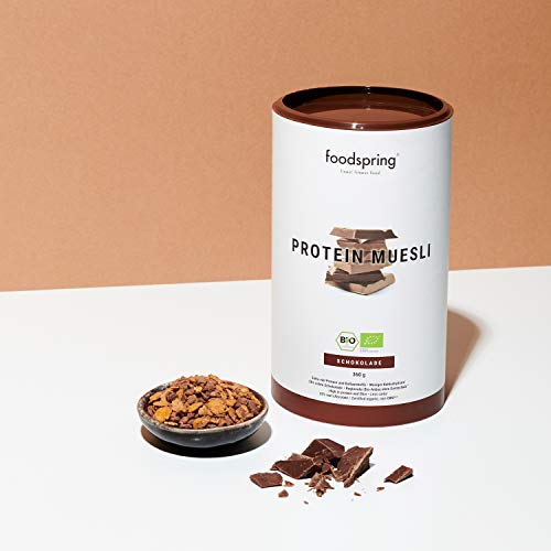 foodspring Muesli Proteico, 360g, Sabor Chocolate, Ingredientes 100% orgánicos, 29 g de proteína por porción, Con garantía de ser vegano y sin lactosa