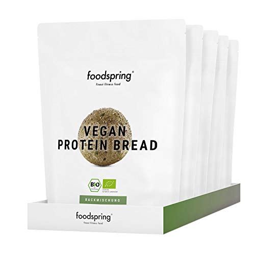 foodspring Pan Proteico Vegano, 5x230g, ingredientes 100% naturales, 90g de proteína y con la garantía de ser un pan sin gluten.