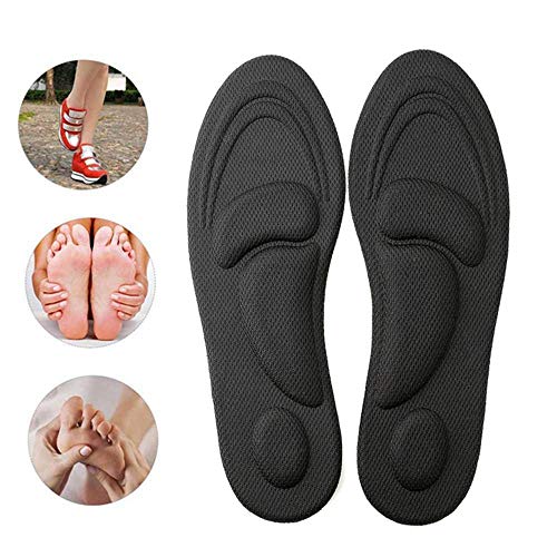 FOONEE Plantillas 4D para apoyo de arco, ayuda contra la fascitis plantar, metatarso y dolor en el talón, plantillas de espuma antisudor para hombres y mujeres, negro, 35-39