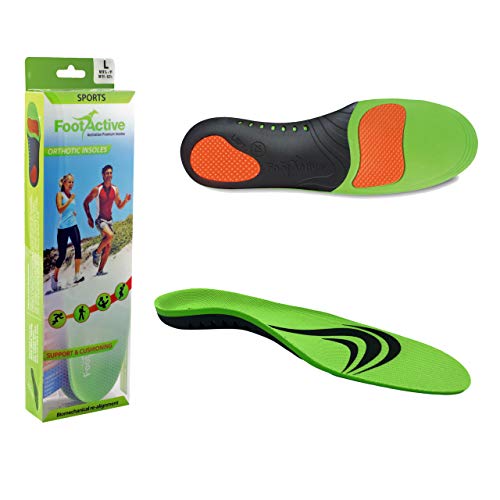 FOOTACTIVE Plantillas ortopédicas avanzadas Sports, para deportes, atletismo, ocio, trabajo y juegos. Máximo confort y absorción de choque, Verde (verde), 42/43 EU