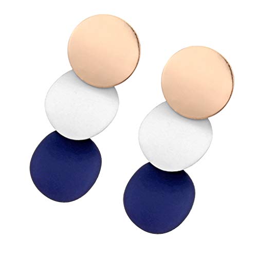 Forbestest Las Mujeres Elegantes Pendientes desiguales Redondas de Metal Brillante geométrica de aleación de Zinc Earstud Regalo de la joyería del oído de 3 Colores Útil (Azul grisáceo)