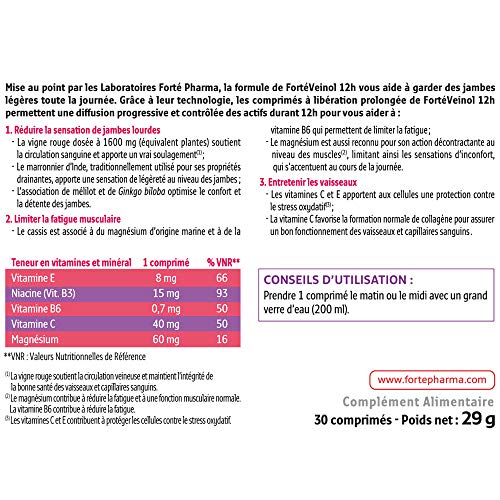 Forté Pharma ForteVeinol 12 h suplemento alimentario Circulación 30 comprimidos