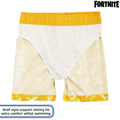 Fortnite Bañador Niño, Pantalones Cortos Niño con Estampado Camuflaje, Bermudas Niño para Playa Piscina, Bañadores Niño de Secado Rapido, Regalos para Niños y Adolescentes (Amarillo, 9-10 años)