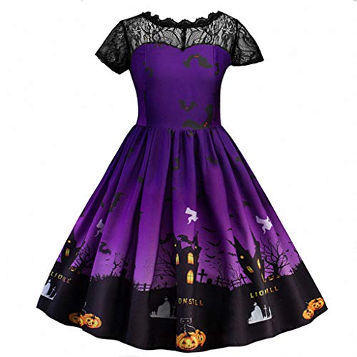 Fossen Kids - Lindo Disfraz Niña Chica Vestido de Fiesta Halloween Cosplay - Falda de Hermanas de Impresión de Calabaza Bat de Manga Voladora, Traje de Bruja Disfraces Niña