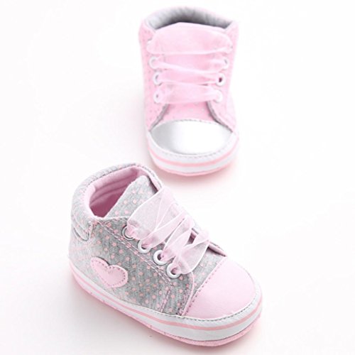 Fossen Recién Nacido Zapatos Primeros Pasos Bebe Niña Forma de corazón Antideslizante Suela Blanda Zapatos (6-12 Meses, Gris)