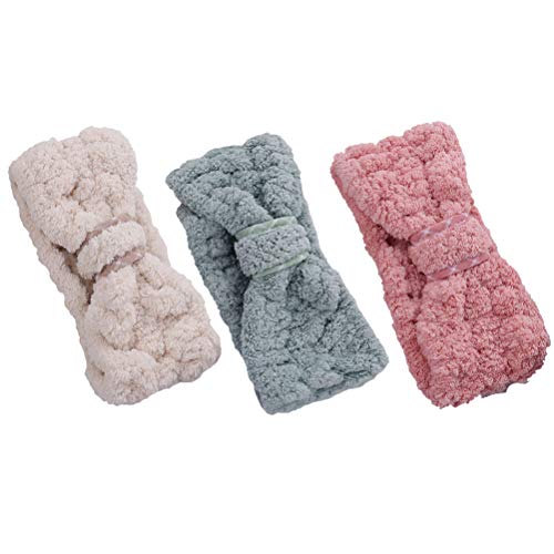 Frcolor 3 piezas Coral Fleece Maquillaje Diadema Soft Spa Hairband Bowknot Elastic Cosmetic Hair Band para mujeres Ducha Wash Face