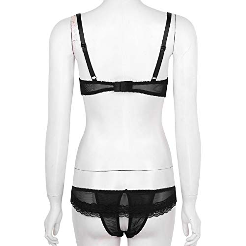 Freebily Lenceria Erotica Conjunto Mujer Ropa Interior Sexi de Encaje Entrepierna Abierta Atractiva Pasión Traje de Dormir de Noche Picante Negro X-Large